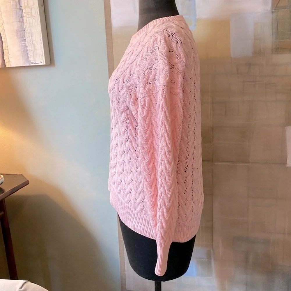 Lovely Pink Long Sleeve Cable Knit Sweater - Picture 4 of 13